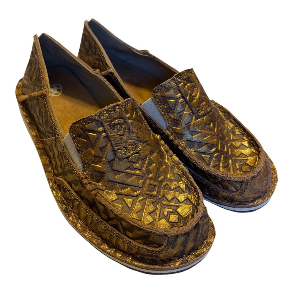 Ariat Cruiser Women's Slip-On Leather Comfort Shoes Embossed Brown/Gold 7.5B New